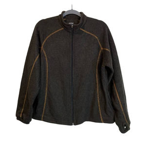 KUHL Men's Large Alfpaca Fleece Full Zip Fleece Jacket With Thumb Holes Brown